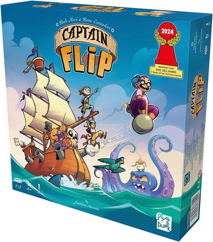 PlayPunk, Captain Flip, Familienspiel, Legespiel, nominiert zum Spiel des Jahres 2024, 2-5 Spieler,