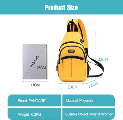 FANDARE Unisex Brusttasche Sling Bag Schulrucksack Sporttasche Herren Damen Schulranzen Umhängetasch