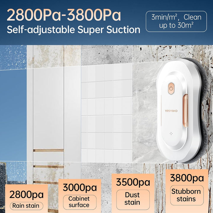 CHOVERY CL-3 3000Pa Fensterputzroboter, Fensterroboter mit Sprühfunktion, Automatischer Fensterputze