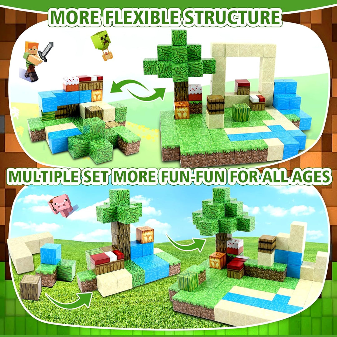 128 Stück Magnetische Bausteine - Build Mine Magnet Welt World Strand Set,Magnetic Building Blocks,M