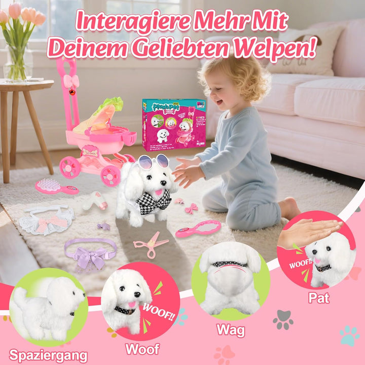 Hund Spielzeug Kinder, Hund Elektrisch Spielzeug der Läuft und Bellt mit Hundewagen Tierarzt Spielse