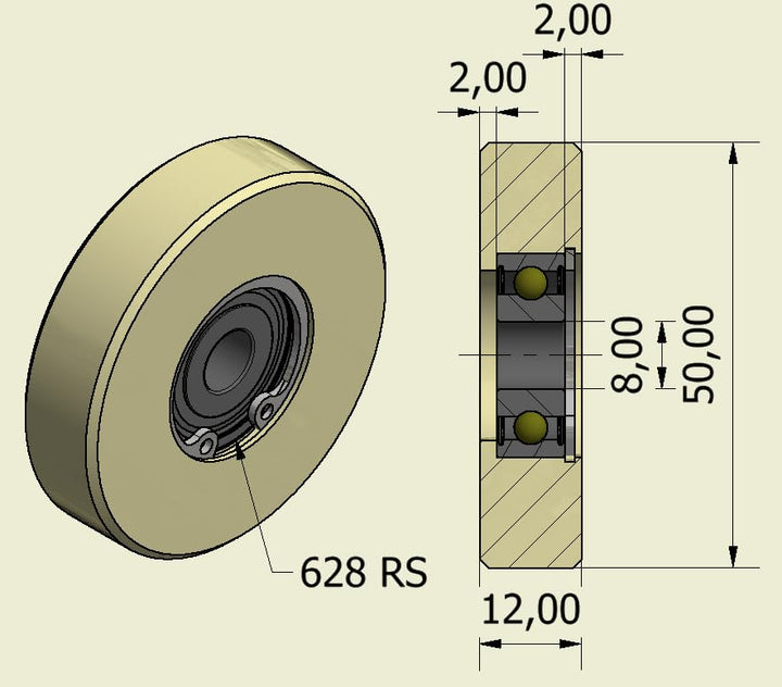 Smart Machines x 50 mm Durchmesser gefräste Nylon-Rollen hergestellt in der EU 12 mm Width- 8 mm Bea