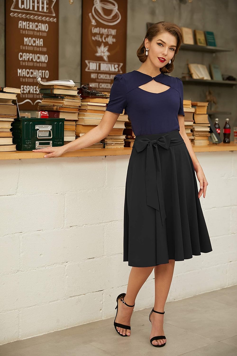Belle Poque Damen Swing Rock 50s Retro Vintage Rockabilly Knielang Festliche Röck mit Gürtel Faltenr