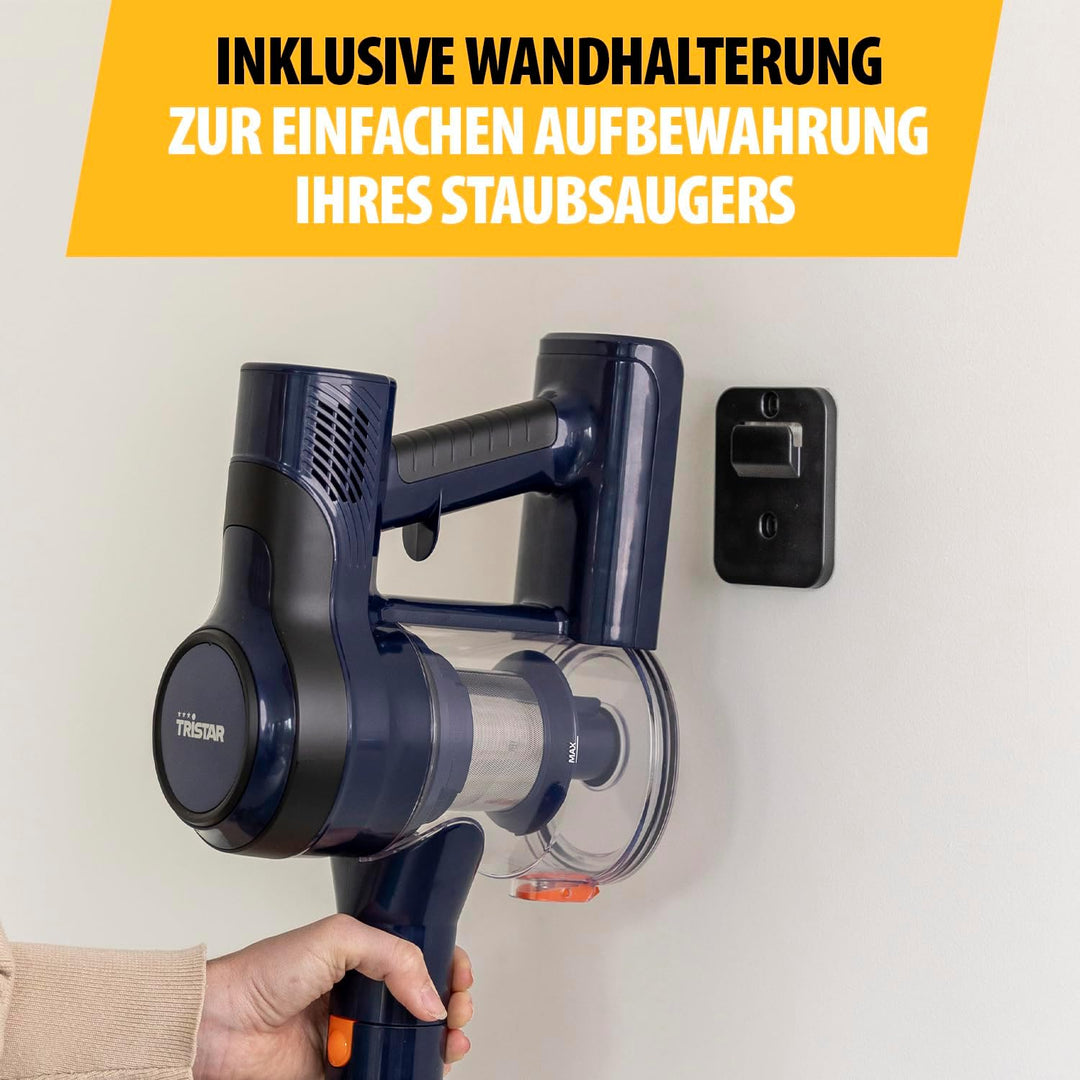 Tristar Kabelloser Staubsauger - Leicht - Abnehmbarer Griff - HEPA-Filter - Langlebiger Akku - 2-in-