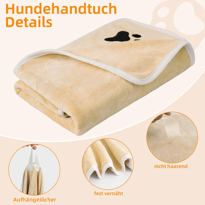 2er Set Hunde Handtuch extra saugfähig, Hundehandtücher aus Mikrofaser, Weich, Langlebig und Schnell