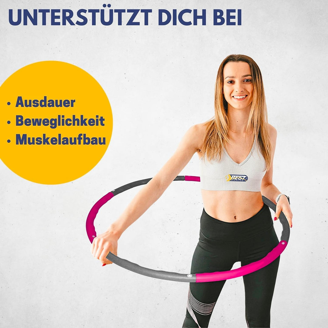 Best Sporting Hoop Fitnessreifen 100cm I 6-teilig I steckbar I Hula Hoop mit Gewicht I Zum Abnehmen