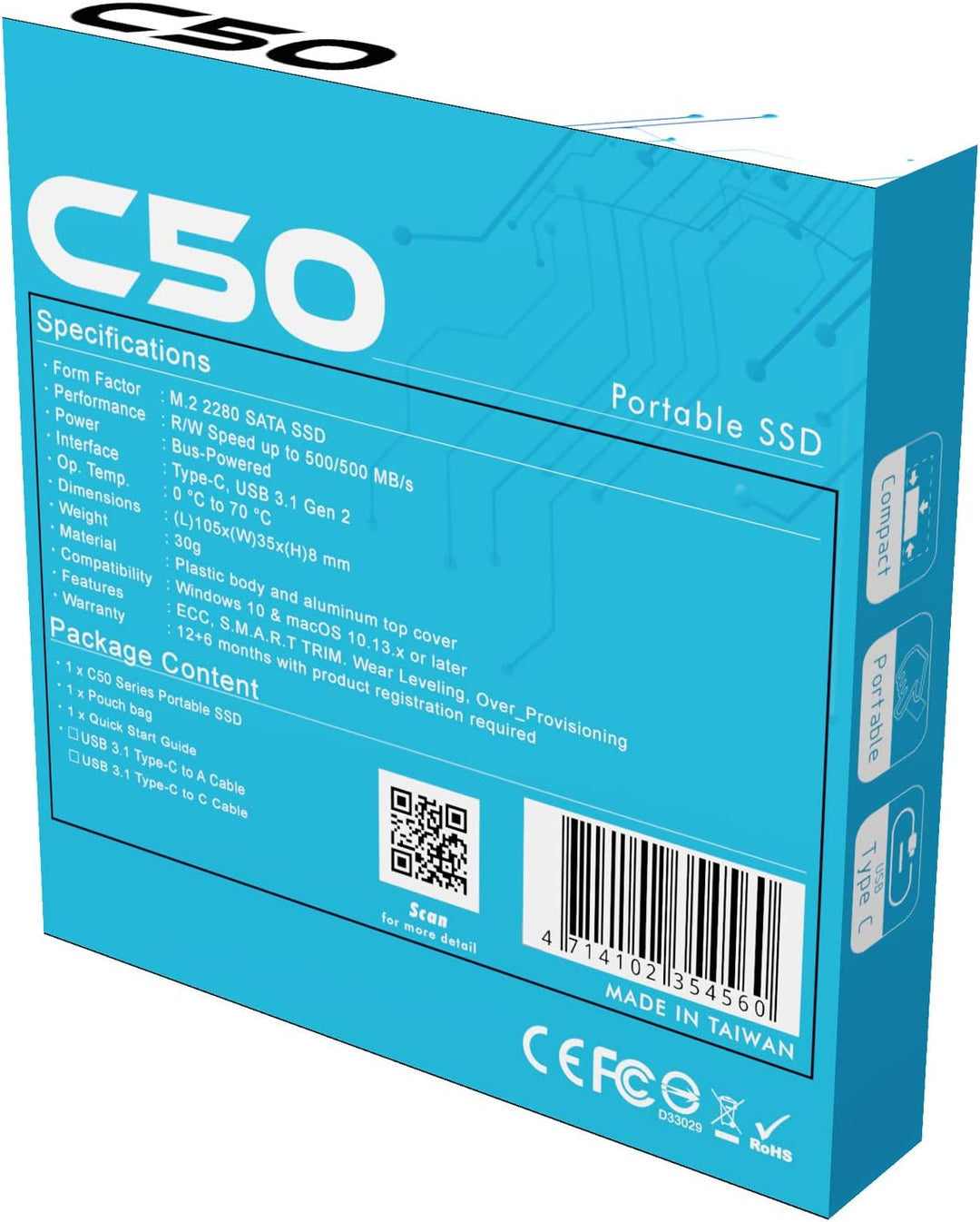 Archgon C50, Externe SSD M.2-240GB, USB 3.1, Gen 2 (Type-C), schwarz 240GB C503K, 240GB C503K