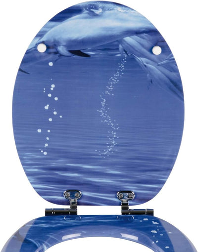 'aquaSu® WC-Sitz mit Absenkautomatik, Delphin Dekor Gruss Vom Meer, Toilettensitz mit Holzkern, Schn