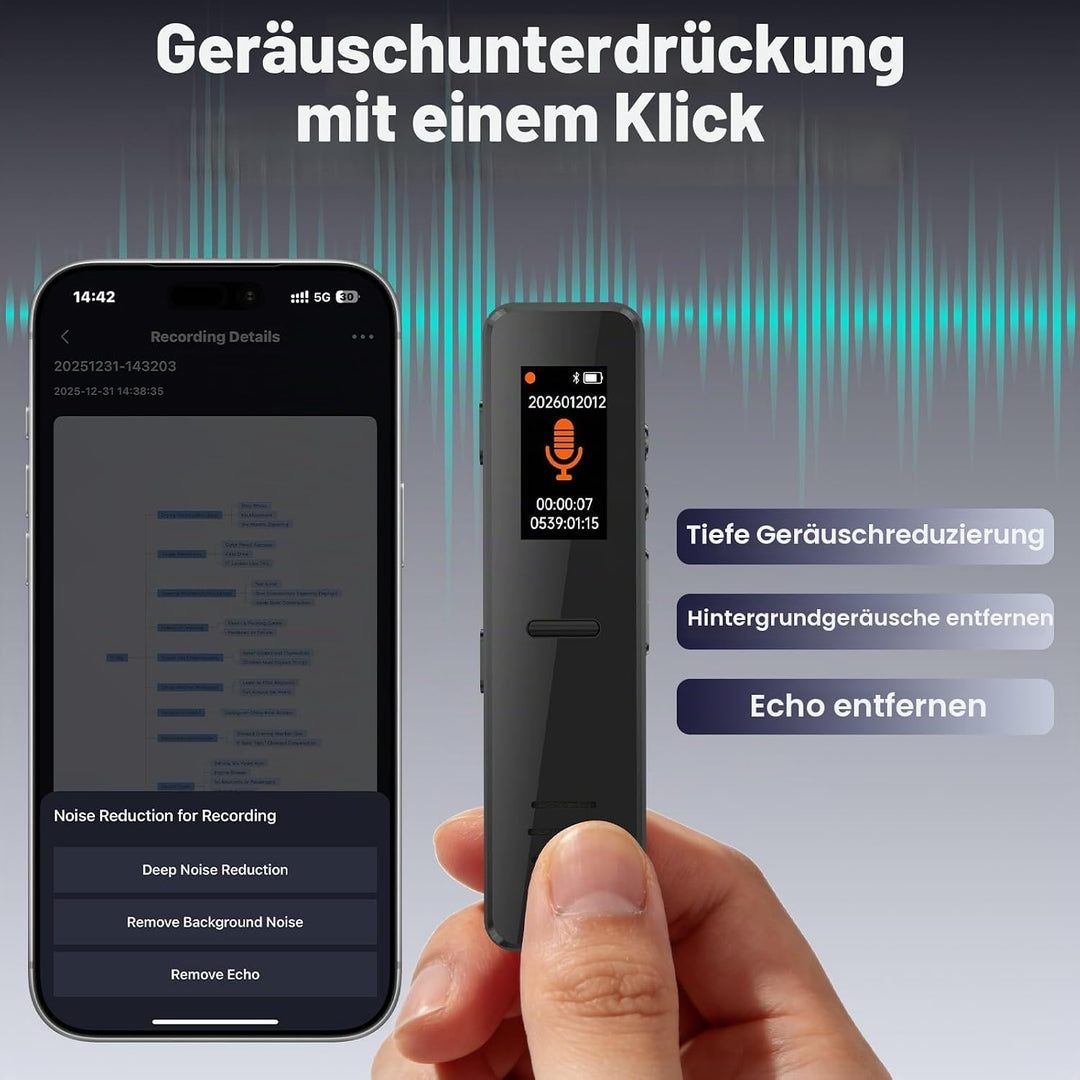 NEWYES KI Digitales Diktiergerät aufnahmegerät mit transkription spracherkennung zusammenfassung Rau