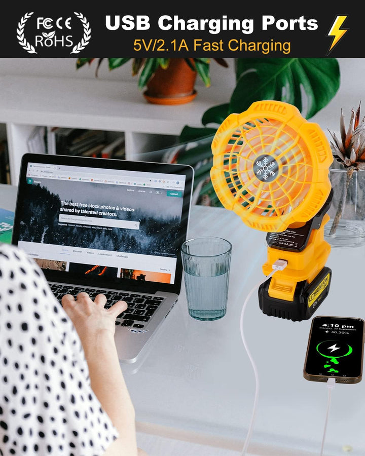 Tragbarer Clip-on-Ventilator für Dewalt 18v 54v Akku, Leise akku ventilator mit 3 energieeffizienten