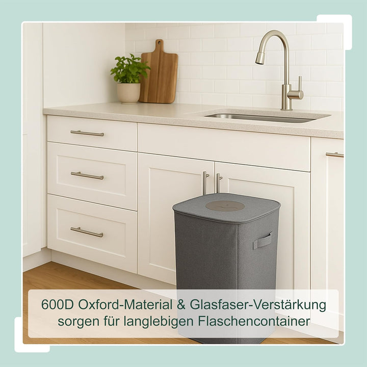 Relaxdays Pfandflaschen Sammelbehälter, 100 L, 2 Tragetaschen, abwischbar, Recycling, Flaschensammle