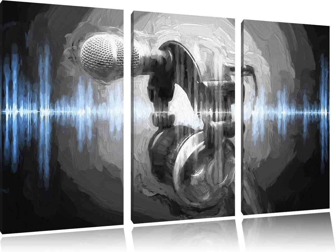Pixxprint Mikrofon als Leinwandbild/Grösse: 3 Teilig (120x80 cm) cm/Wandbild/Kunstdruck/fertig bespa