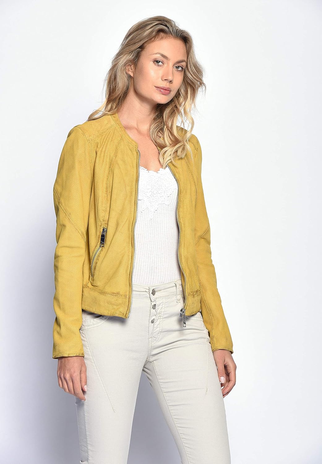MAZE Damen Lederjacke Mabel S Gelb, S Gelb