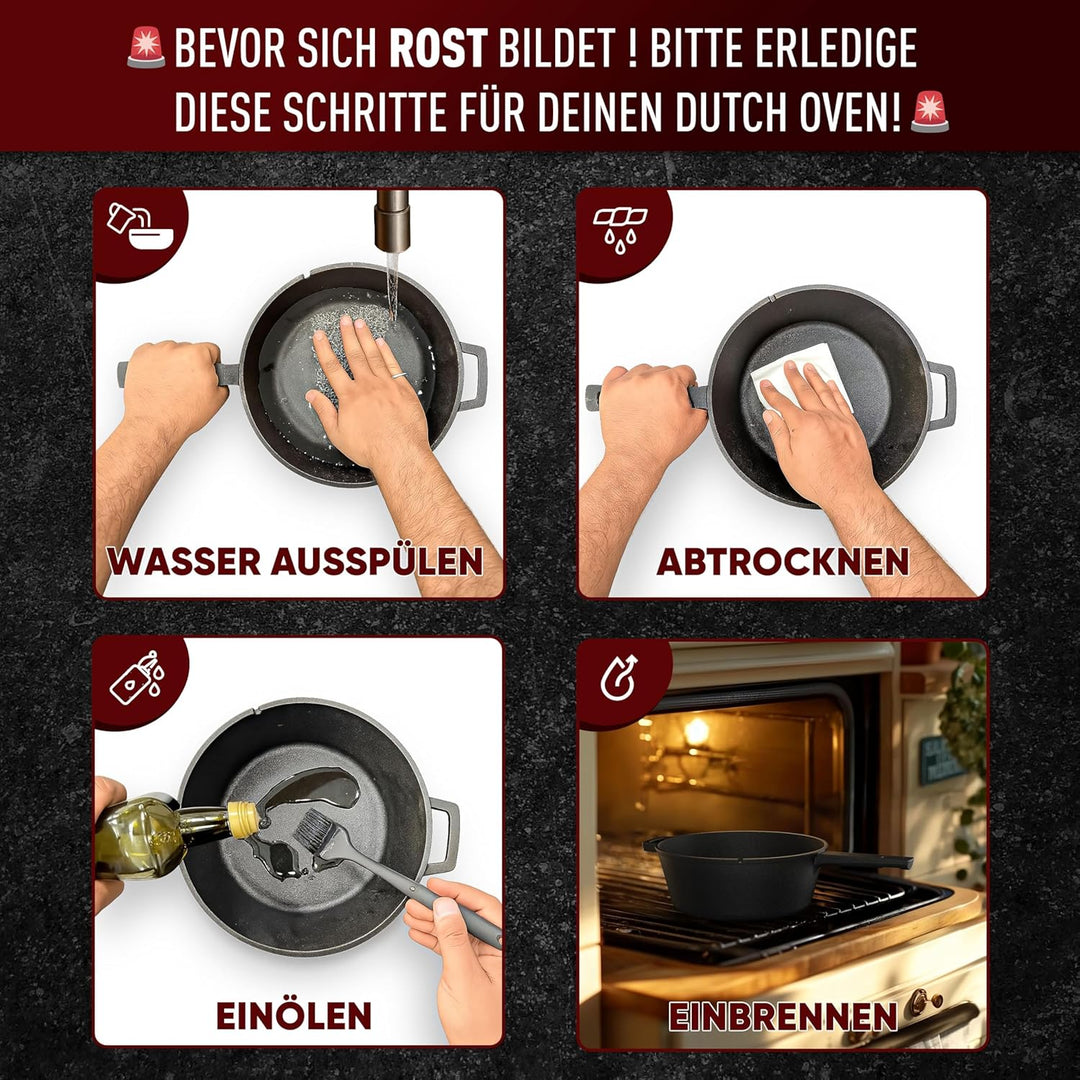 Dutch Oven - 2in1 Eingebrannter Gusseisen Topf 3L & Gusspfanne 1,5L-Cast Iron Pot mit Schmortopf Dop