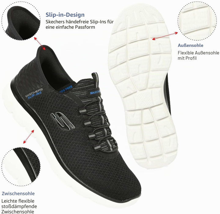 Skechers Herren Summits High RangeSneakers 39 EU Black Mesh Wht Trim, 39 EU Black Mesh Wht Trim