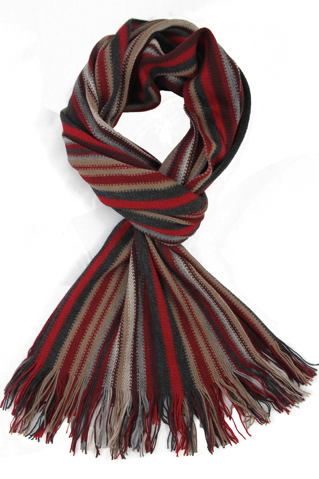 Rotfuchs Schal Kuschelschal Strickschal Raschelschal Streifen modisch rot grau beige 100% Wolle (Mer