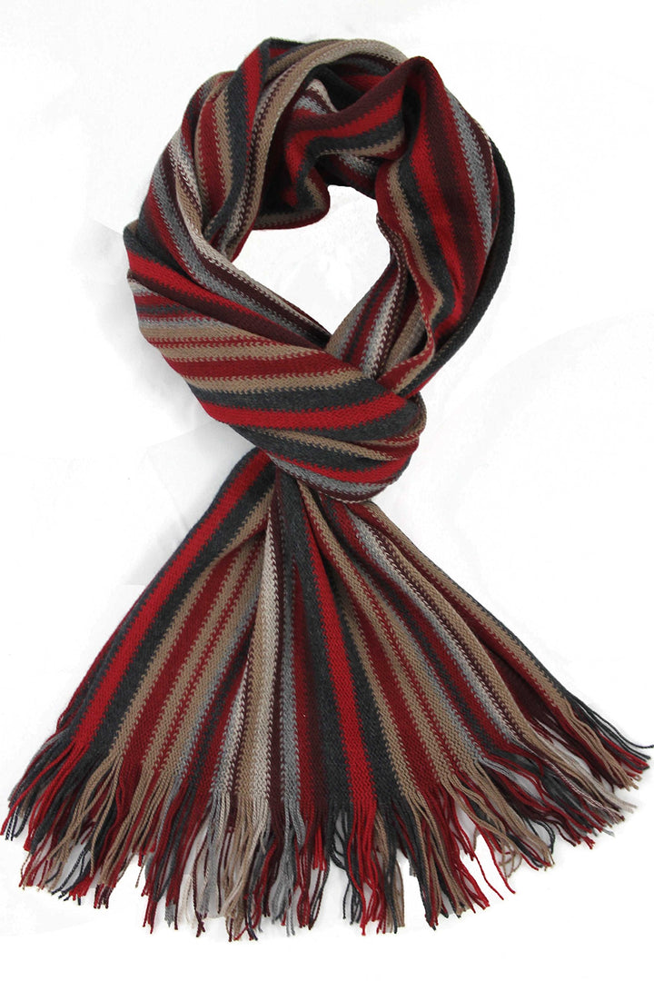 Rotfuchs Schal Kuschelschal Strickschal Raschelschal Streifen modisch rot grau beige 100% Wolle (Mer