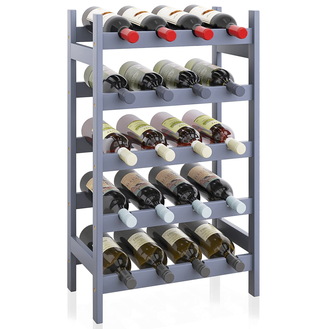 SMIBUY Bambus-Weinregal, 20 Flaschen-Display-Halter, 5-stöckige freistehende Lagerregale für Küche,