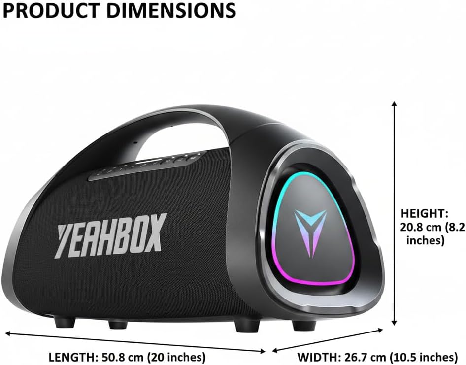 YEAHBOX Sonic Boom Max 300W Bluetooth Lautsprecher mit Massivem Bass, IPX67 Wasserdichter Tragbarer