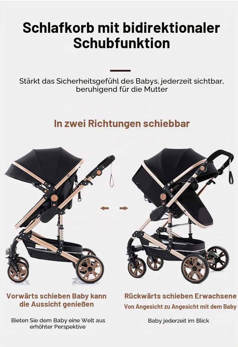 YAZOCO kinderwagen 3 in 1 Buggy Babybett Komplett Set Einem Klick Zusammenklappbarer Kinderwagen, Ko