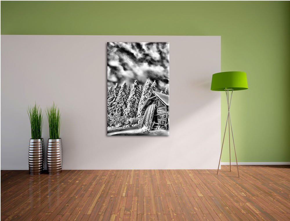 Pixxprint Holzhütte im Schnee / 100x70cm Leinwandbild bespannt auf Holzrahmen/Wandbild Kunstdruck De