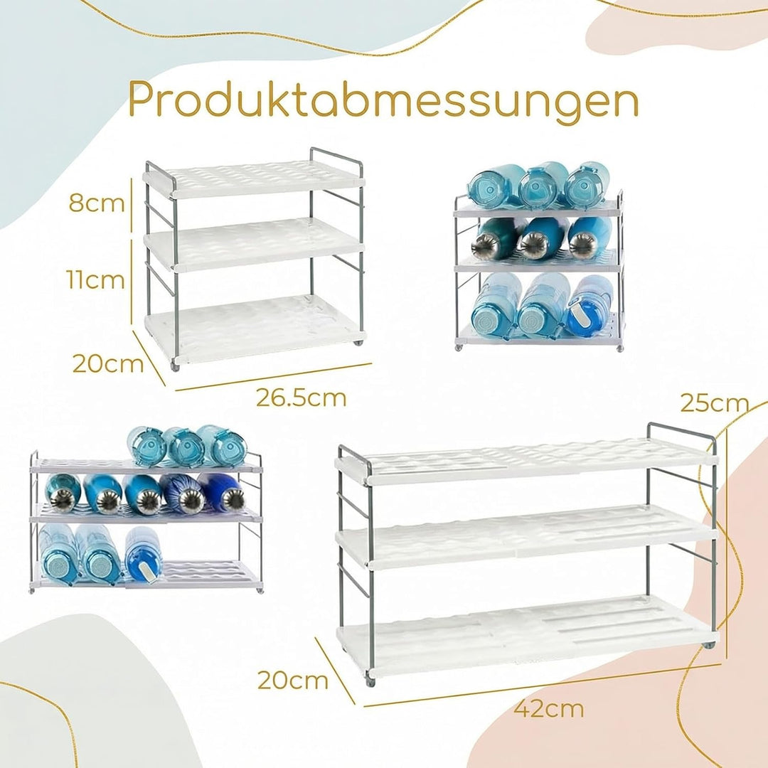 Flaschen Organizer Schrank Ausziehbar - 3 Ebenen Trinkflaschen Organizer für Wasserflaschen, Weisses