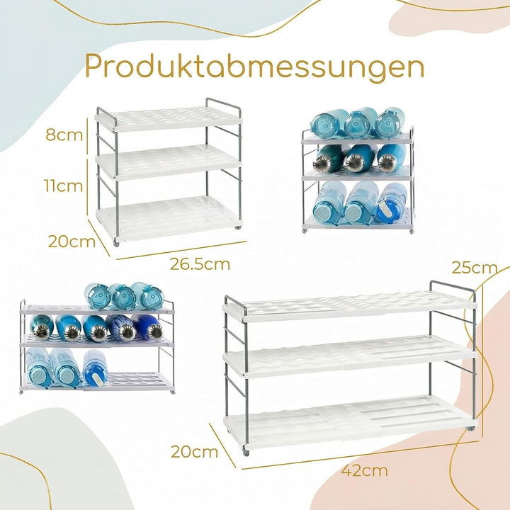 Flaschen Organizer Schrank Ausziehbar - 3 Ebenen Trinkflaschen Organizer für Wasserflaschen, Weisses