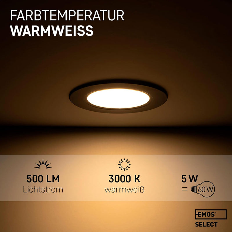 Emos Exclusive Einbaustrahler LED Spots 230V, 5W, 500lm, 3000K warmweiss | Set mit 3 Downlight LED S