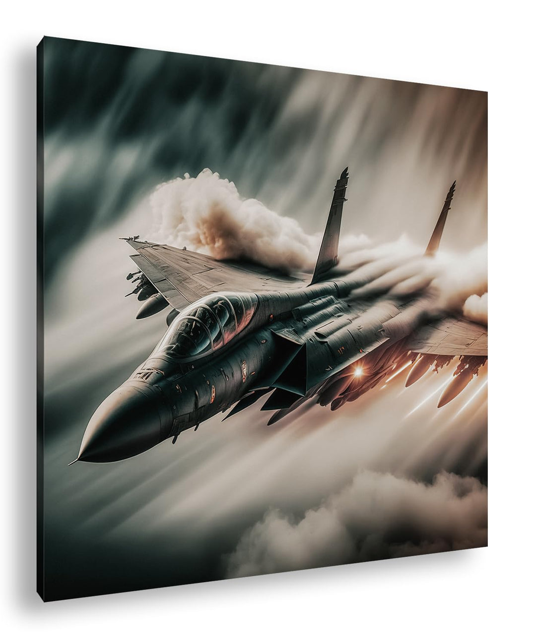 deyoli Düsenjet im Feuernebel Format: 60x60 cm als Leinwandbild, Motiv fertig gerahmt auf Echtholzra