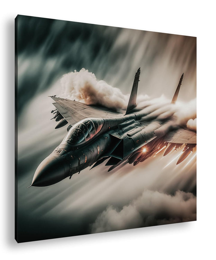 deyoli Düsenjet im Feuernebel Format: 60x60 cm als Leinwandbild, Motiv fertig gerahmt auf Echtholzra
