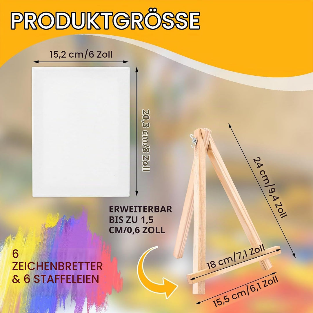 6 Stück Leinwand mit Staffelei Klein Leinwand Ständer Set (leinwand 15x20 cm und Staffelei 18x24 cm)