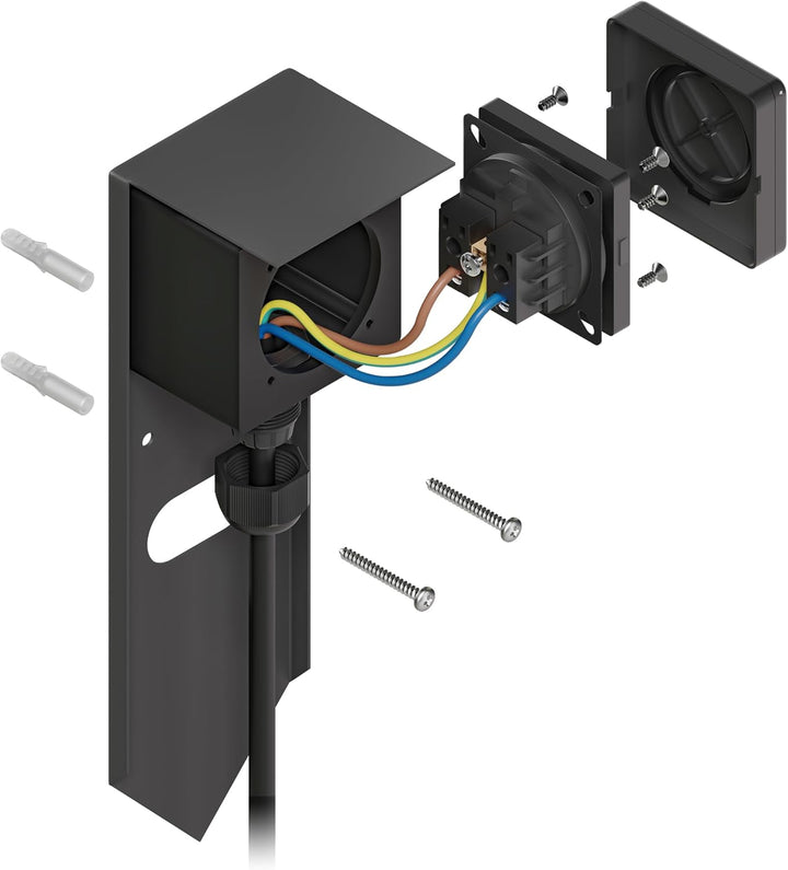 ledscom.de Garten Steckdosensäule PIWI mit Erdspiess für aussen, IP44, 1-Fach, Edelstahl, anthrazit,