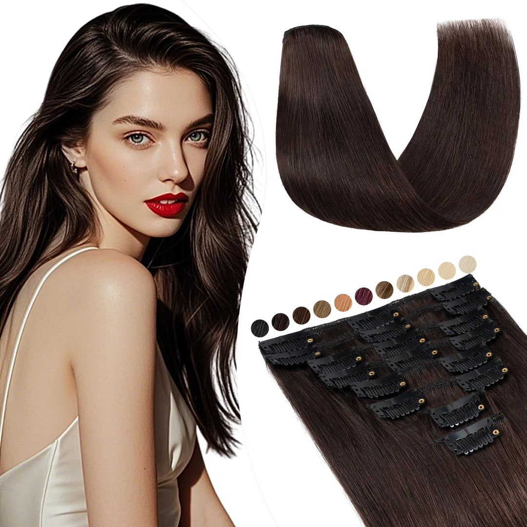 Elailite Extensions Echthaar Clip in 8 Tressen Glatt 