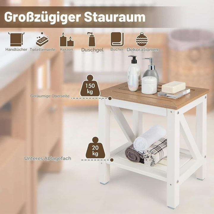 RELAX4LIFE Duschbank mit Ablage, Badhocker mit Rutschfesten Füssen, Duschstuhl bis 150 kg Belastbar,