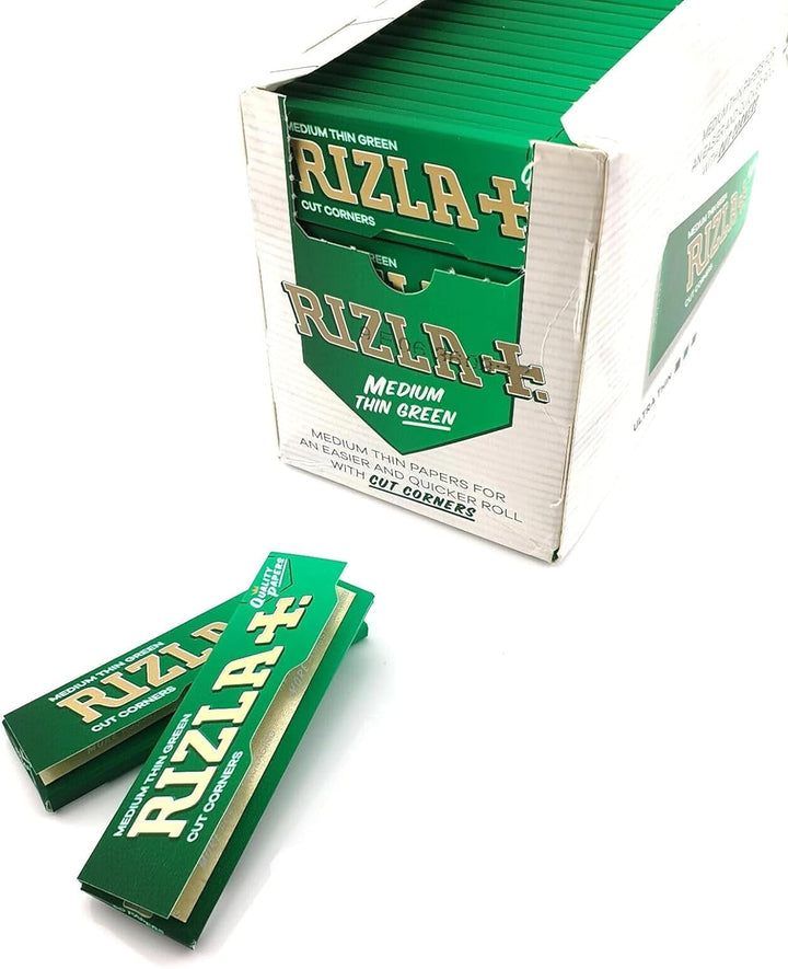 Rizla 50 Heftchen RIZLA Green Medium Thin, kurzes Zigarettenpapier mit Cut Corners 1 grün, 1 grün