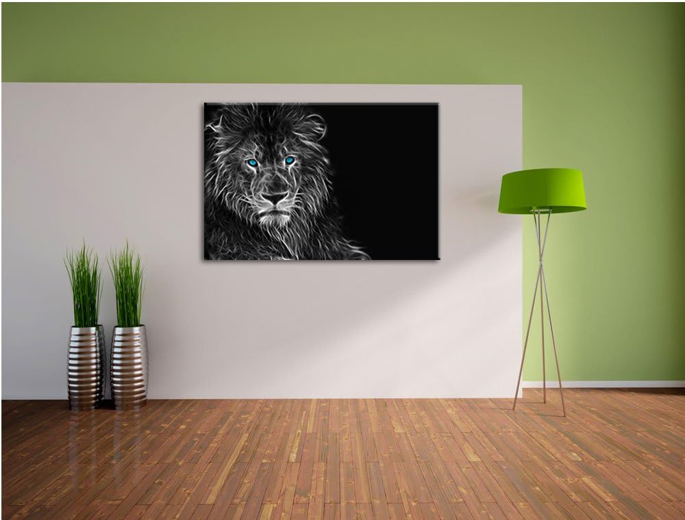 Dark Abstrakter Löwe schwarz/weiss Format: 100x70 auf Leinwand, XXL riesige Bilder fertig gerahmt mi