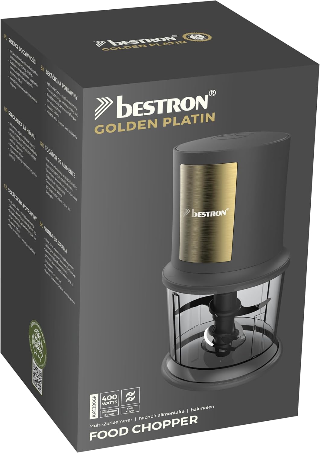 Bestron elektrischer Multi-Zerkleinerer, Universalzerkleinerer mit zwei Schneidemessern & 500ml Kapa