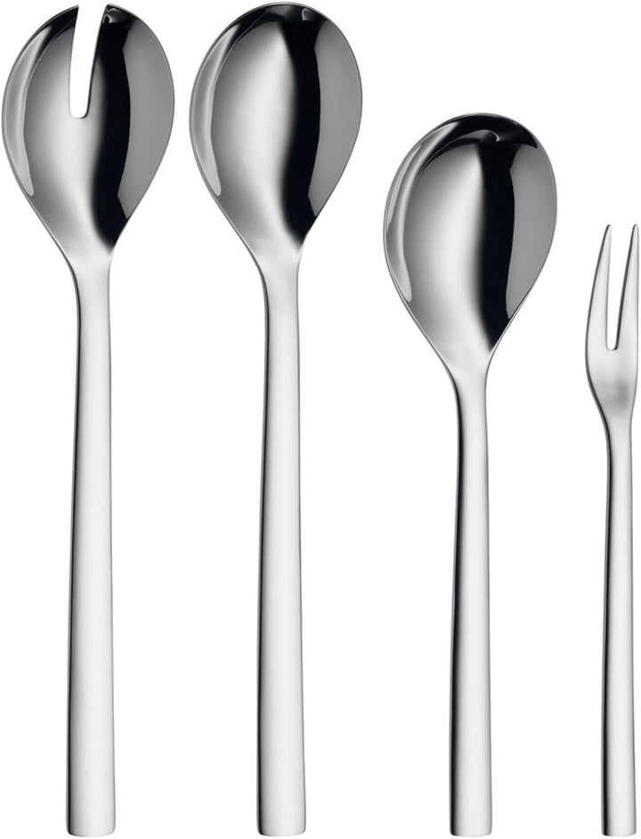 WMF Silk Besteck Set 12 Personen, Essbesteck 60 teilig, Monobloc-Messer &amp; Nuova Servierteile Set 4-t