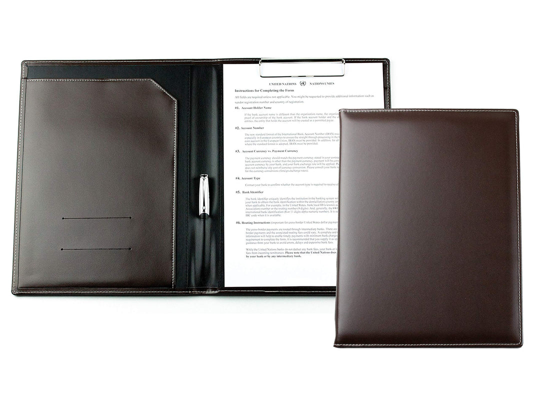 DELMON VARONE - Personalisierbare Klemmbrett Mappe DIN A4 Cambridge Top Grain Leder Braun - Echtlede