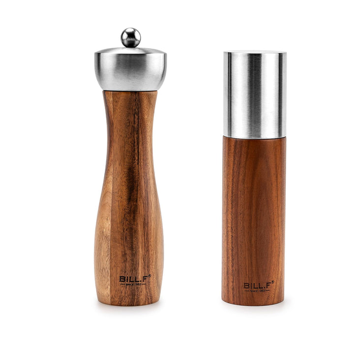 BF BILL.F SINCE 1983 Salz und Pfeffermühlen Set 2er, 8 Zoll Holz Pfeffermühle mit Edelstahlkopf & Ke