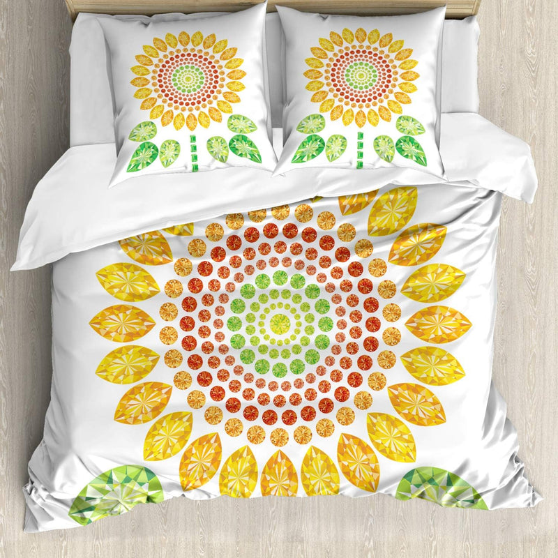 ABAKUHAUS Weiss Bettwäsche Set für Doppelbetten, Sunflower Mandala-Entwurf, Weicher Microfaserstoff