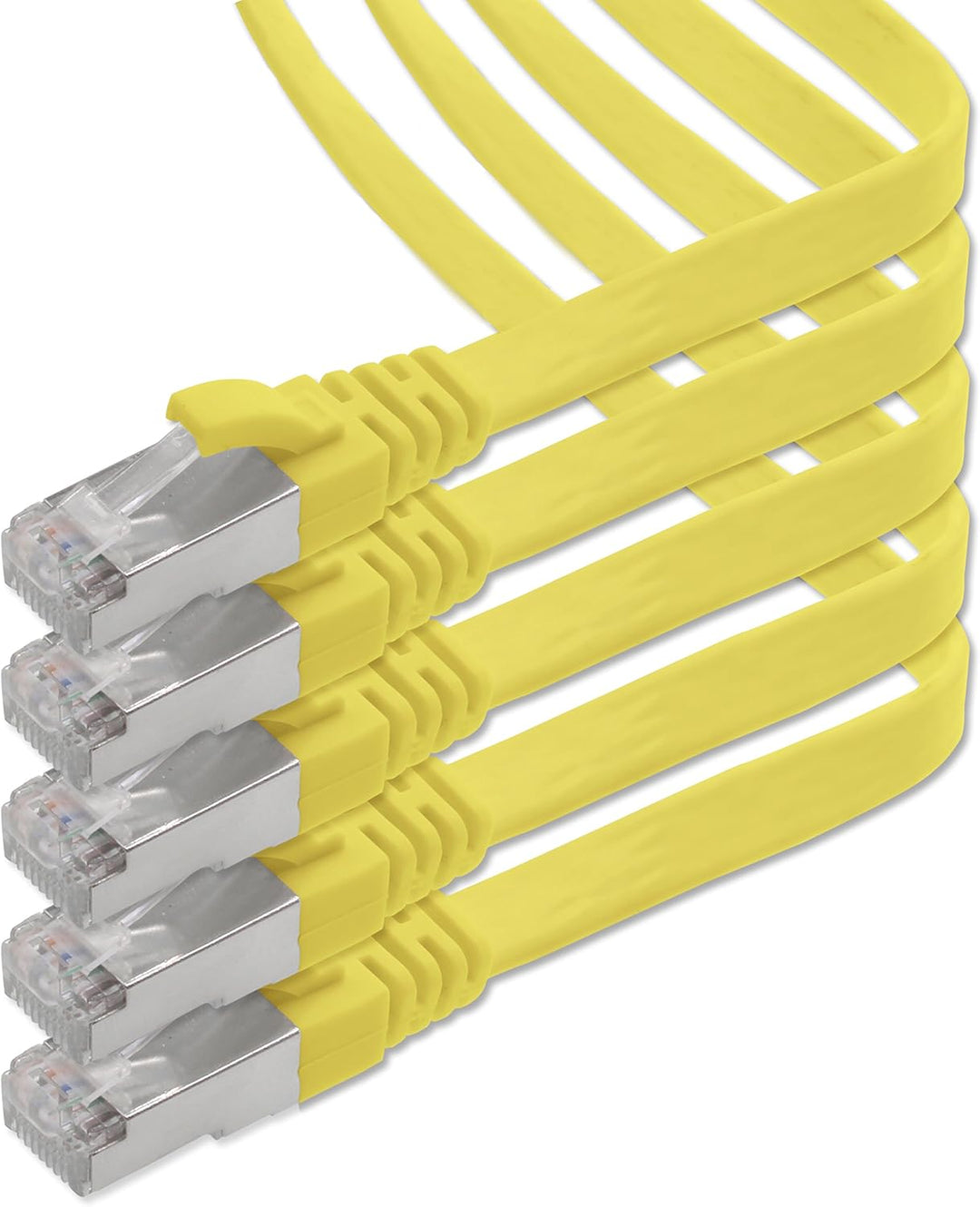 1aTTack.de 10m - gelb - 5 Stück CAT.7 Gigabit Ethernet LAN Flachband Flachbandkabel (RJ45) Netzwerkk