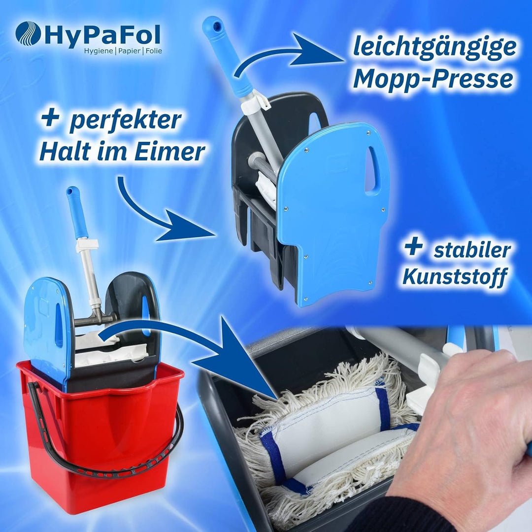 Mopp-Presse für Eimer & Putzwägen aus festem Kunststoff + Metall, passend für 18 & 25 Liter Eimer un