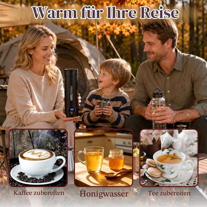 Herbst Reisewasserkocher Klein 500ML, Tragbarer Reise Wasserkocher mit Temperatureinstellung, Portab