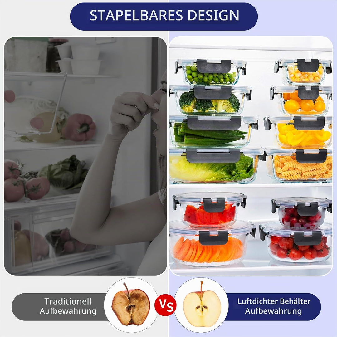 MFY 5er-Set 1040ml Meal Prep Boxen Glas Frischhaltedosen Glas mit Deckel, Glasbehälter mit Deckel Se