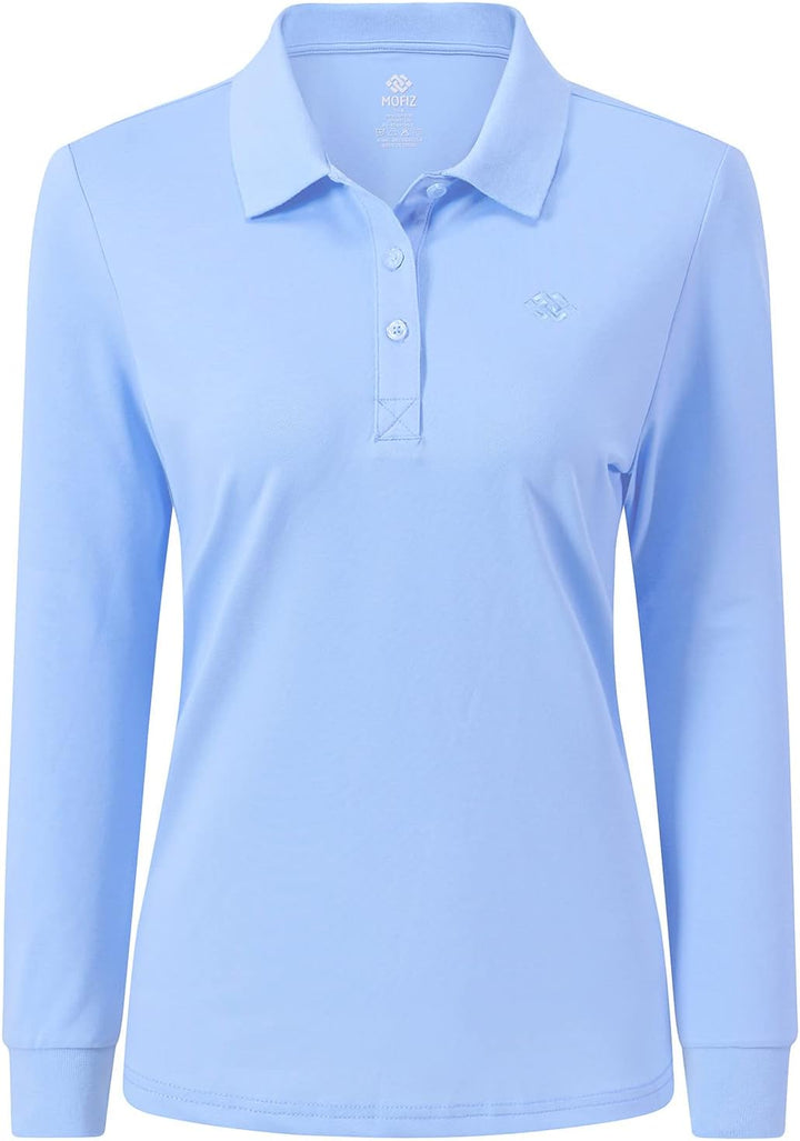 AjezMax Damen Poloshirt Baumwolle Golf Wintershirt Langarm Oberteile Sports Training Polo mit Kragen