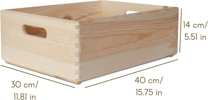 Creative Deco XL Grosse Holzkiste Obstkiste Korb | 40x30x13cm (+/-1cm) | mit Griffen | ohne Deckel |