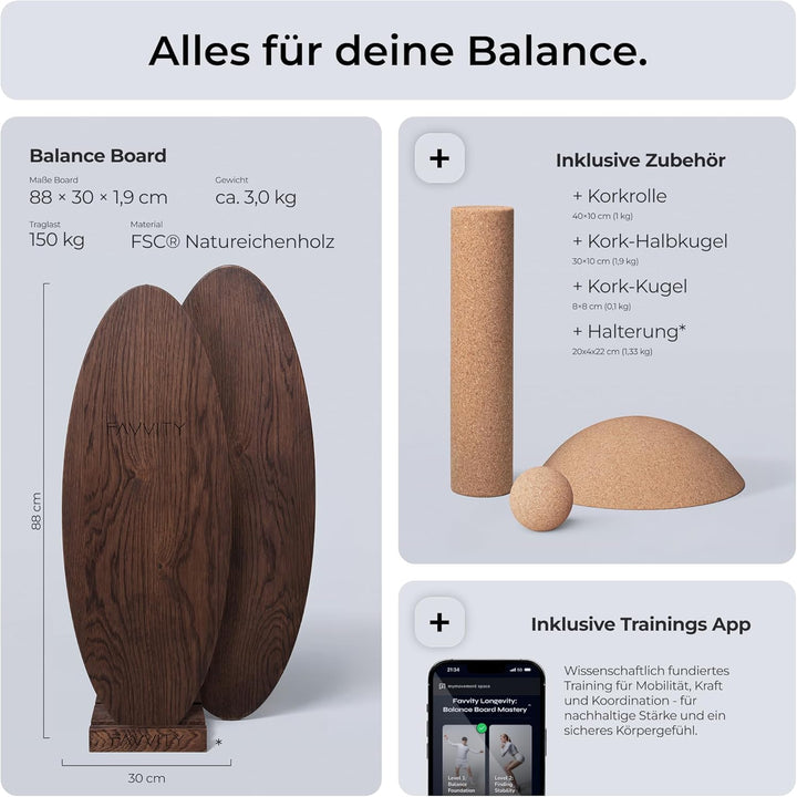 Balance Board aus Eichenholz [Handgefertigt in Deutschland] FSC-zertifizierter Gleichgewichtstrainer