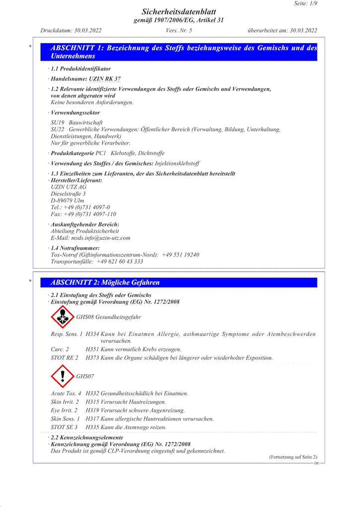 UZIN RK 37 250g Injektionsklebstoff