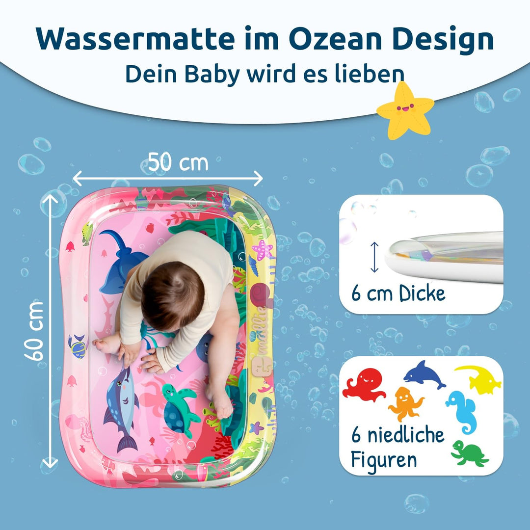 Mallie® Rosa Violett Wassermatte Baby BPA Frei 66 x 50 cm I Perfektes Tummy Time Toy für die Bauchla